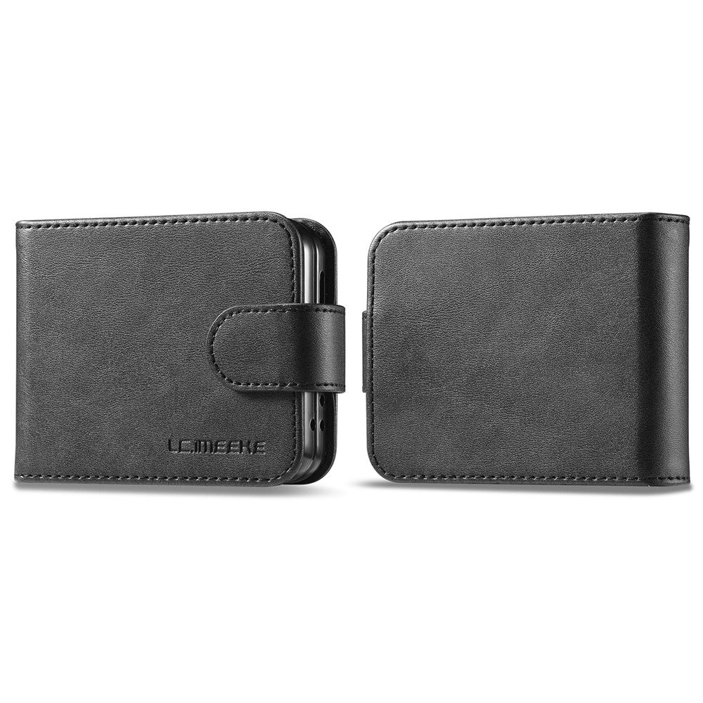 LC.IMEEKE til Samsung Galaxy Z Flip7 FE 5G / Z Flip6 5G etui ridsefast læder+PC kalvestruktur stander telefoncover
