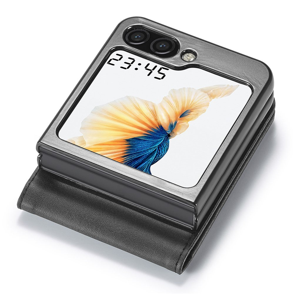 LC.IMEEKE til Samsung Galaxy Z Flip7 FE 5G / Z Flip6 5G etui ridsefast læder+PC kalvestruktur stander telefoncover