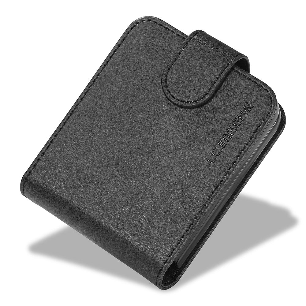 LC.IMEEKE til Samsung Galaxy Z Flip7 FE 5G / Z Flip6 5G etui ridsefast læder+PC kalvestruktur stander telefoncover