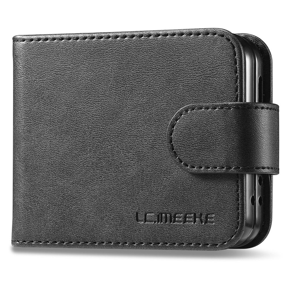 LC.IMEEKE til Samsung Galaxy Z Flip7 FE 5G / Z Flip6 5G etui ridsefast læder+PC kalvestruktur stander telefoncover