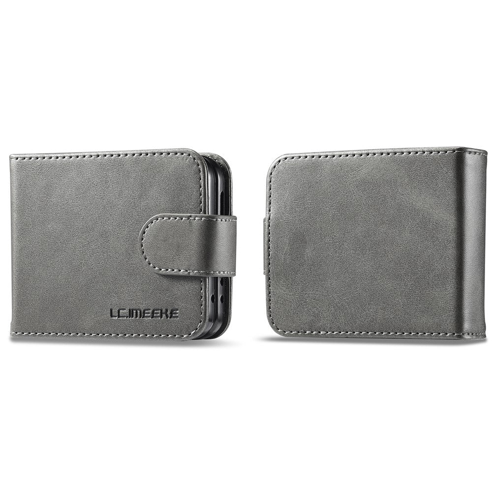LC.IMEEKE til Samsung Galaxy Z Flip7 FE 5G / Z Flip6 5G etui ridsefast læder+PC kalvestruktur stander telefoncover