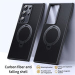 For Samsung Galaxy S23 Ultra Case Magnetic Case Carbon Fiber Texture Kickstand PC+TPU Protective Cover
