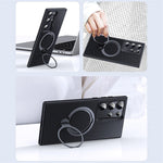 For Samsung Galaxy S23 Ultra Case Magnetic Case Carbon Fiber Texture Kickstand PC+TPU Protective Cover