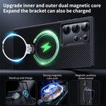 For Samsung Galaxy S23 Ultra Case Magnetic Case Carbon Fiber Texture Kickstand PC+TPU Protective Cover