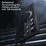 For Samsung Galaxy S23 Ultra Case Magnetic Case Carbon Fiber Texture Kickstand PC+TPU Protective Cover