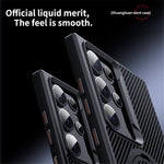 For Samsung Galaxy S23 Ultra Case Magnetic Case Carbon Fiber Texture Kickstand PC+TPU Protective Cover