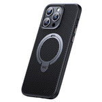 For iPhone 12 / 12 Pro Case Kickstand Protective Cover Carbon Fiber Texture Compatible with MagSafe