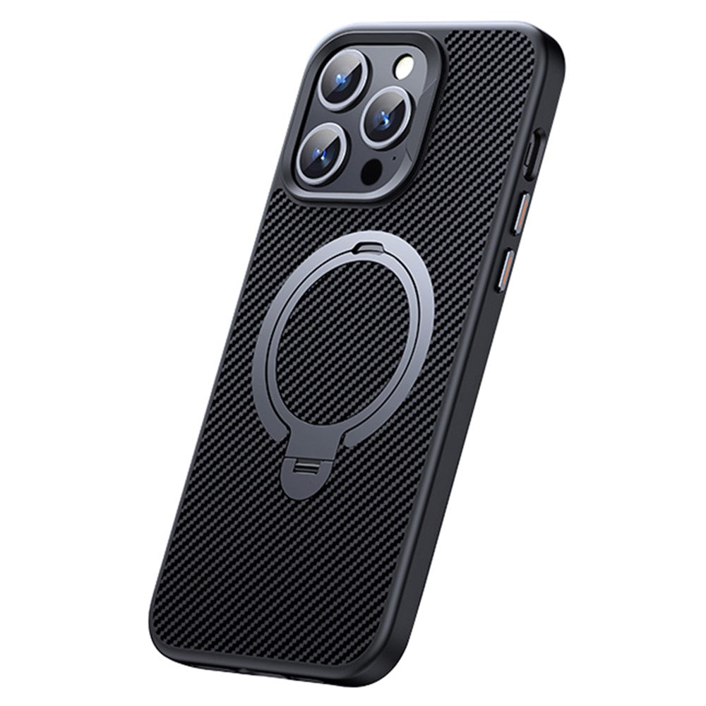 For iPhone 12 / 12 Pro Case Kickstand Protective Cover Carbon Fiber Texture Compatible with MagSafe