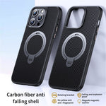 For iPhone 12 / 12 Pro Case Kickstand Protective Cover Carbon Fiber Texture Compatible with MagSafe