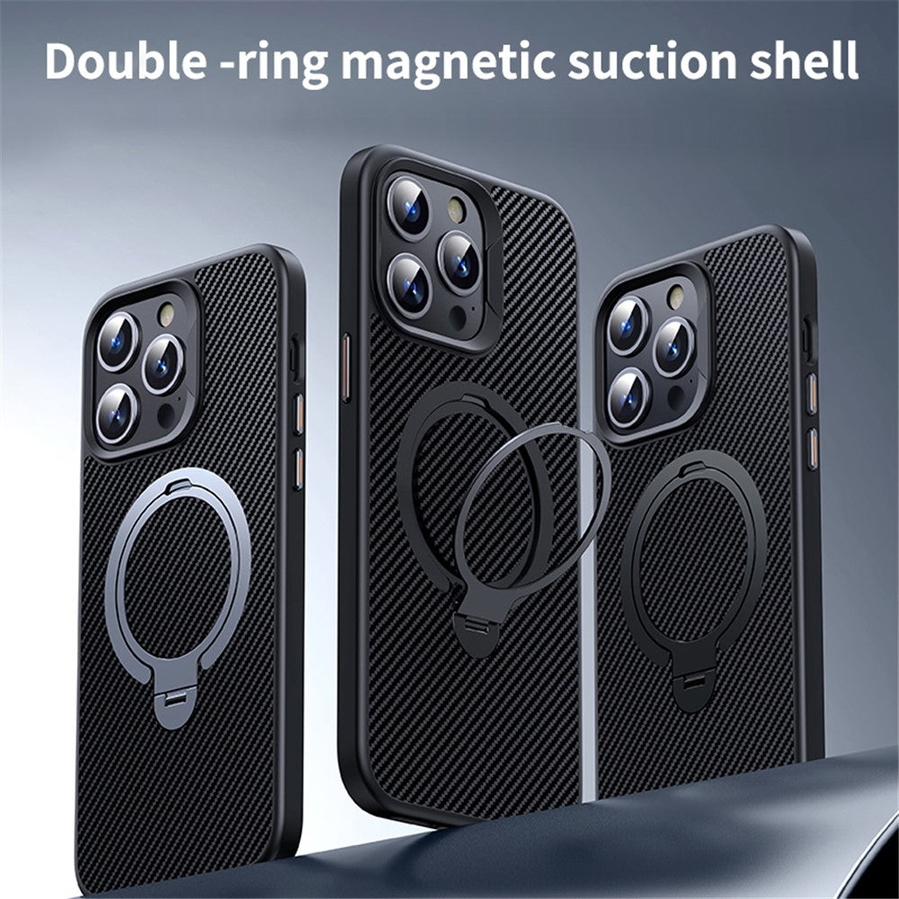 For iPhone 12 / 12 Pro Case Kickstand Protective Cover Carbon Fiber Texture Compatible with MagSafe