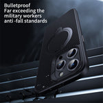 For iPhone 12 / 12 Pro Case Kickstand Protective Cover Carbon Fiber Texture Compatible with MagSafe