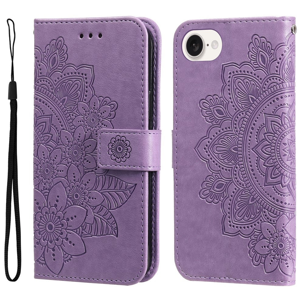 iPhone 17e/16e-skal med blommönster, PU-läder, plånboksfodral, mobilskal