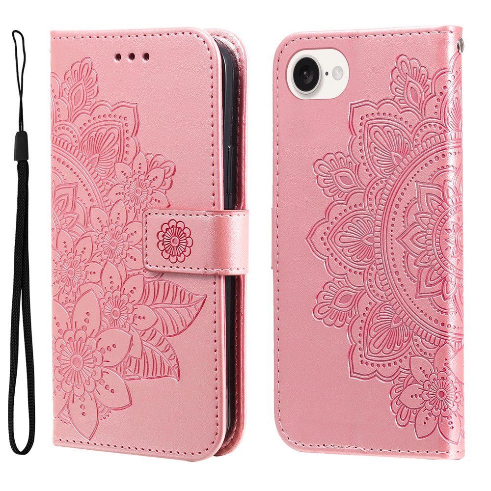iPhone 17e/16e-skal med blommönster, PU-läder, plånboksfodral, mobilskal
