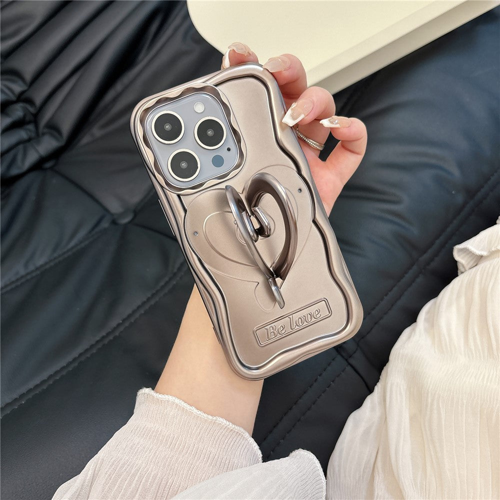 For iPhone 12 Pro Mobile Phone Cover Heart Shape Kickstand TPU Electroplated   Phone Cases