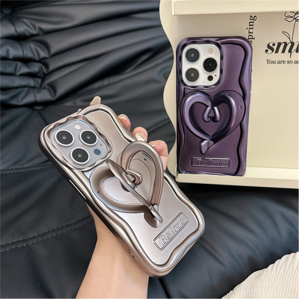 For iPhone 12 Pro Mobile Phone Cover Heart Shape Kickstand TPU Electroplated   Phone Cases
