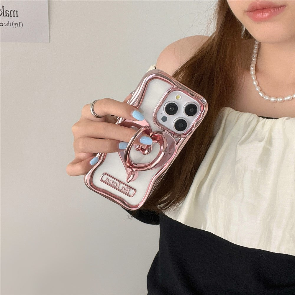 For iPhone 12 Pro Case Stylish Heart Kickstand Phone Cover Electroplated TPU Clear Cell Phone Shell