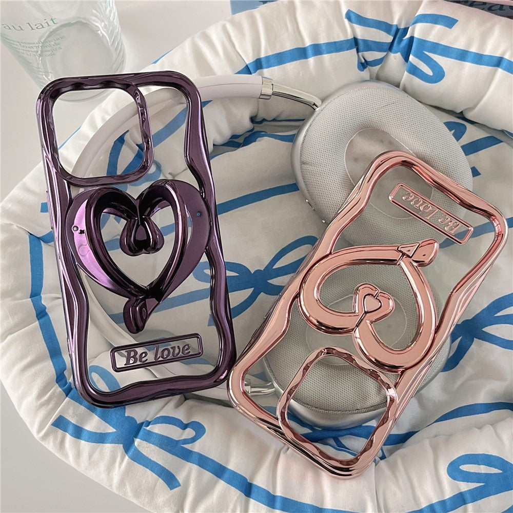 For iPhone 12 Pro Case Stylish Heart Kickstand Phone Cover Electroplated TPU Clear Cell Phone Shell