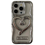 For iPhone 12 Pro Case Stylish Heart Kickstand Phone Cover Electroplated TPU Clear Cell Phone Shell
