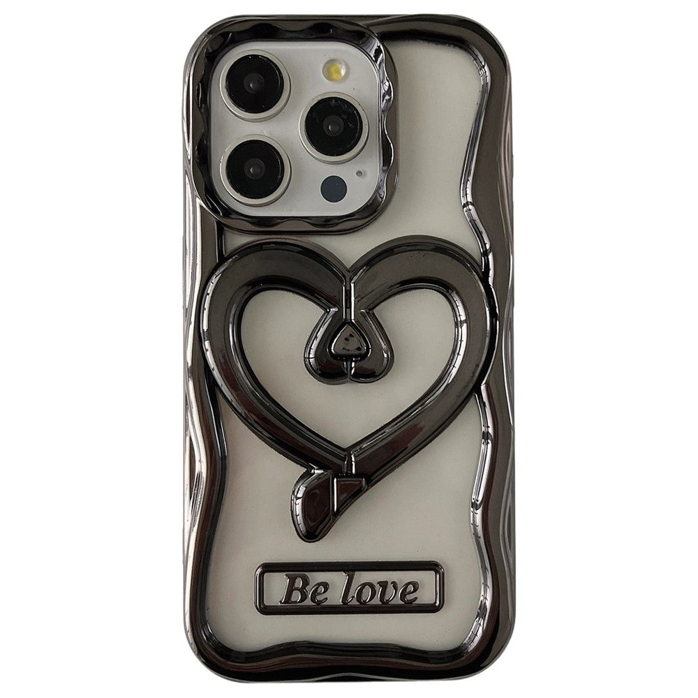 For iPhone 12 Pro Case Stylish Heart Kickstand Phone Cover Electroplated TPU Clear Cell Phone Shell