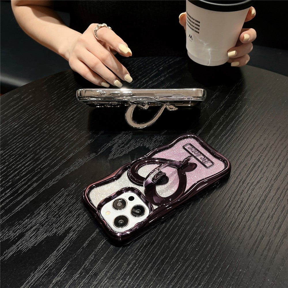 For iPhone 12 Pro Phone Stand Case Electroplated PC Kickstand TPU Cover with Glitter Powder Paper