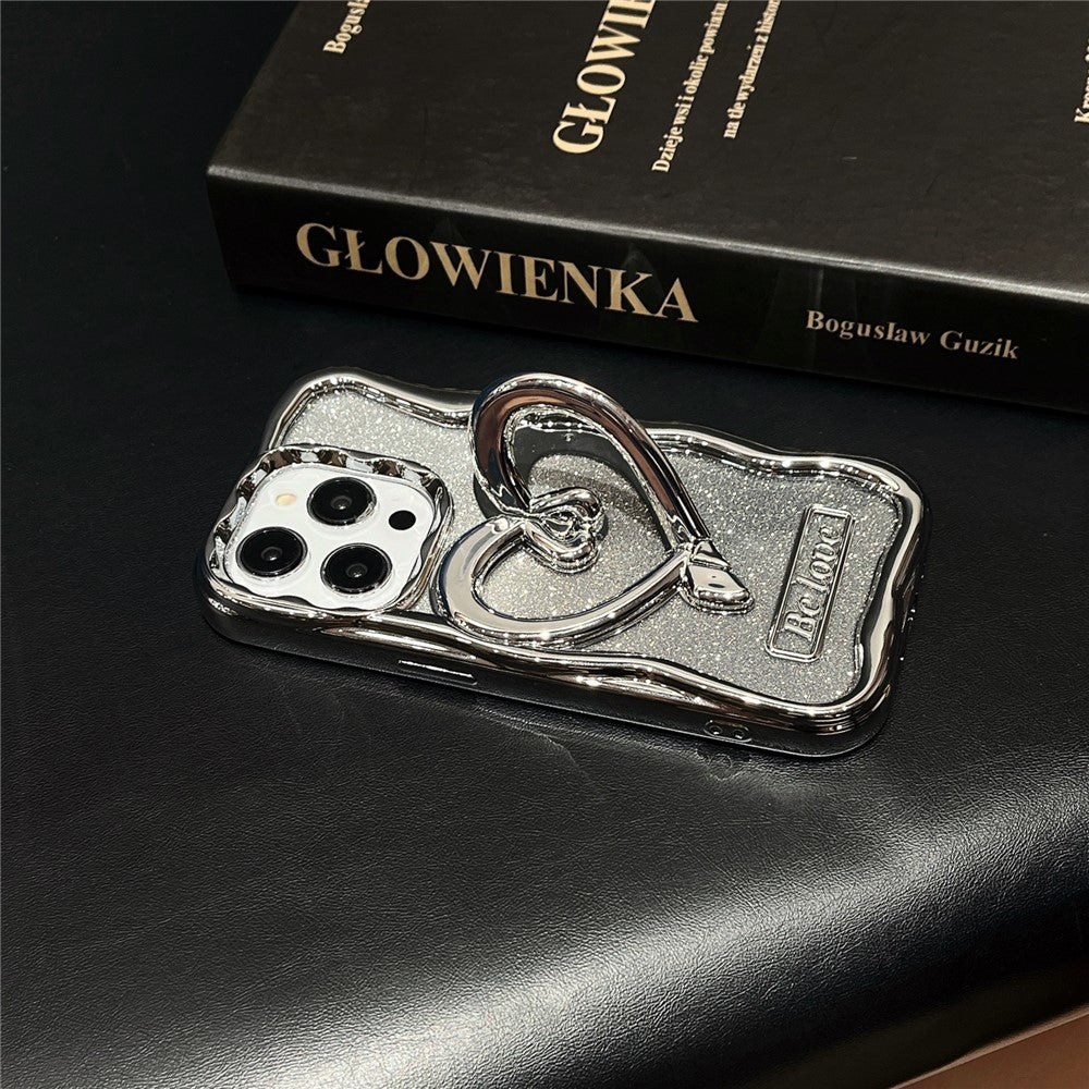 For iPhone 12 Pro Phone Stand Case Electroplated PC Kickstand TPU Cover with Glitter Powder Paper
