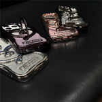 For iPhone 12 Pro Phone Stand Case Electroplated PC Kickstand TPU Cover with Glitter Powder Paper