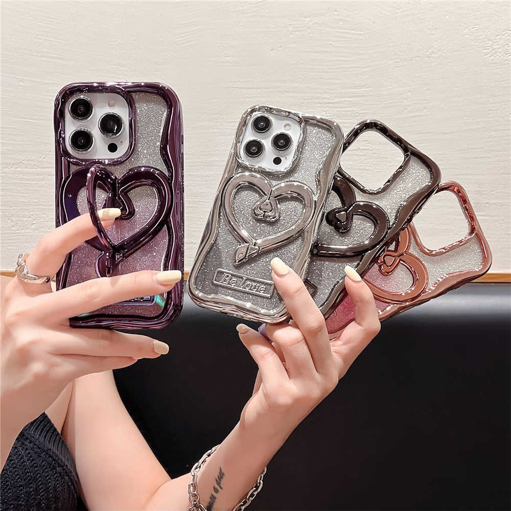 For iPhone 12 Pro Phone Stand Case Electroplated PC Kickstand TPU Cover with Glitter Powder Paper
