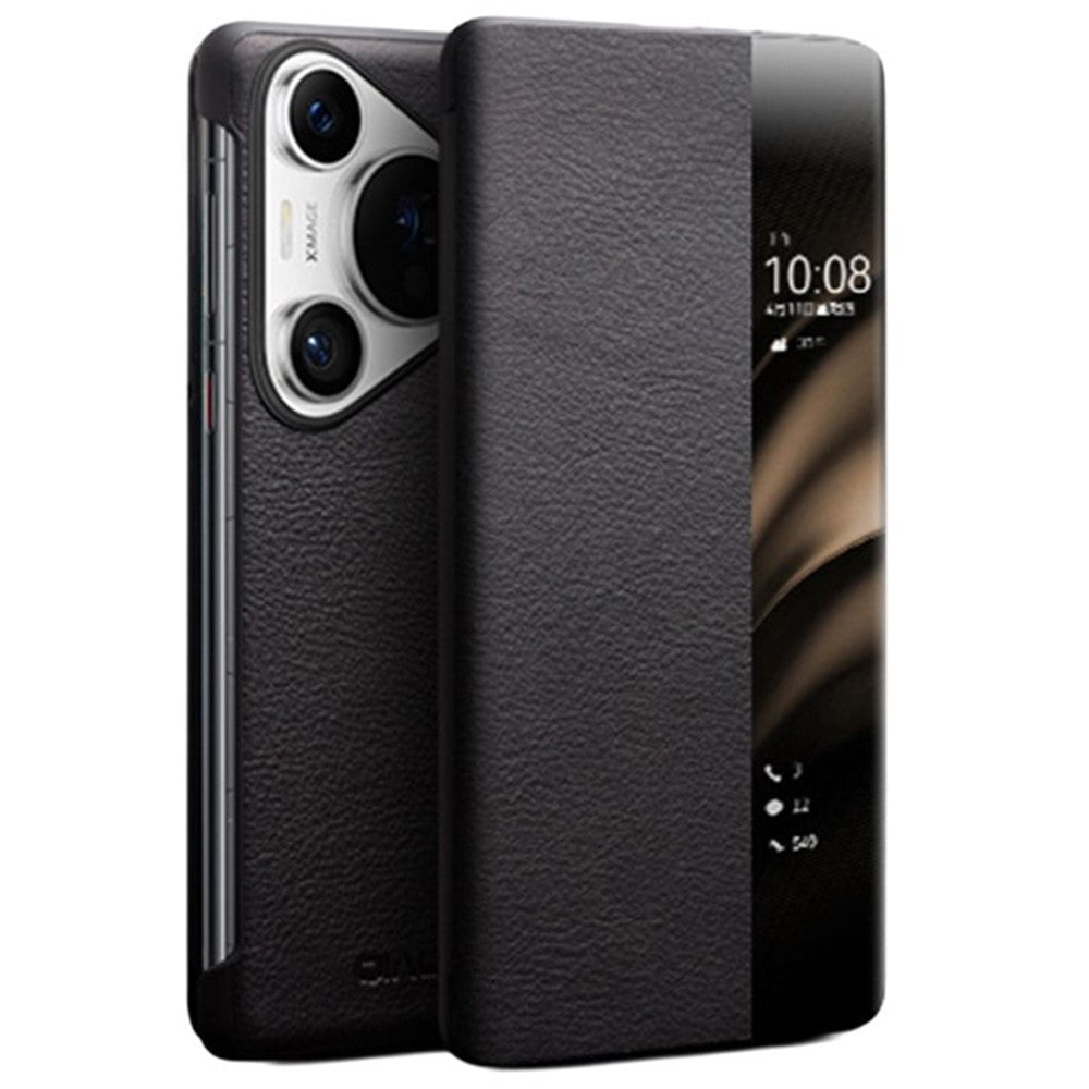QIALINO For Huawei Pura 70 Case Flip Genuine Cow Leather Window View Phone Cover