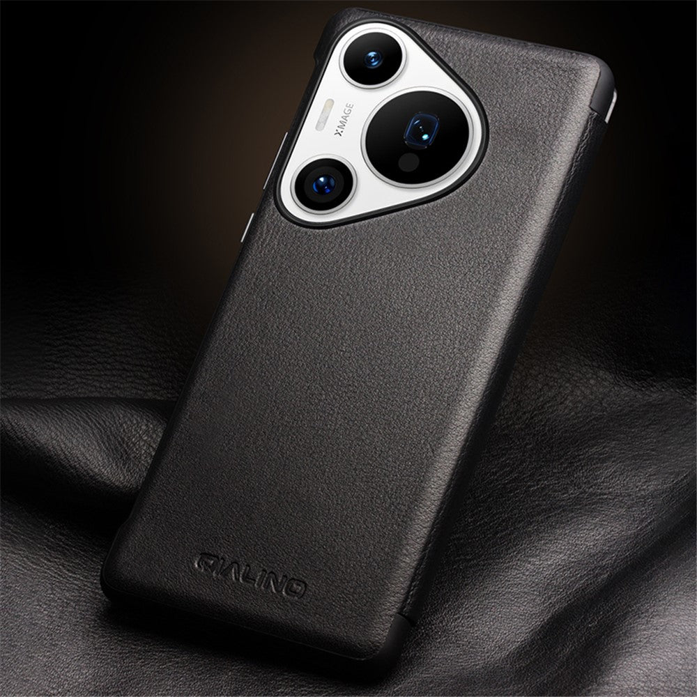 QIALINO For Huawei Pura 70 Case Flip Genuine Cow Leather Window View Phone Cover