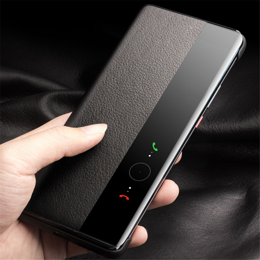 QIALINO For Huawei Pura 70 Case Flip Genuine Cow Leather Window View Phone Cover