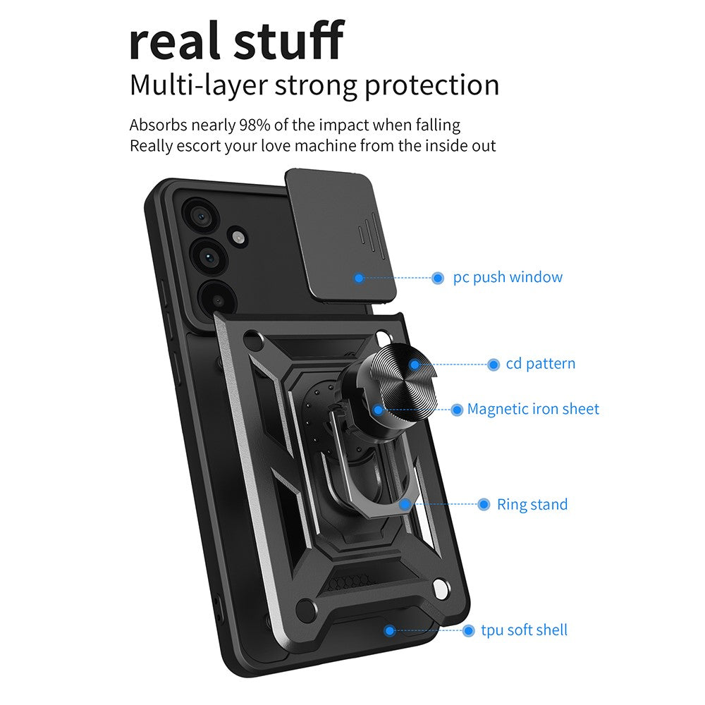 For Samsung Galaxy M55 5G / C55 5G / F55 5G Case Kickstand PC+TPU Phone Shell with Slide Camera Protective Cover