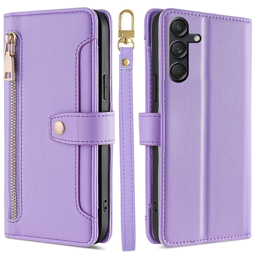 For Samsung Galaxy M55 5G / C55 5G / F55 5G Wallet Case PU Leather Zipper Phone Cover with 2 Straps