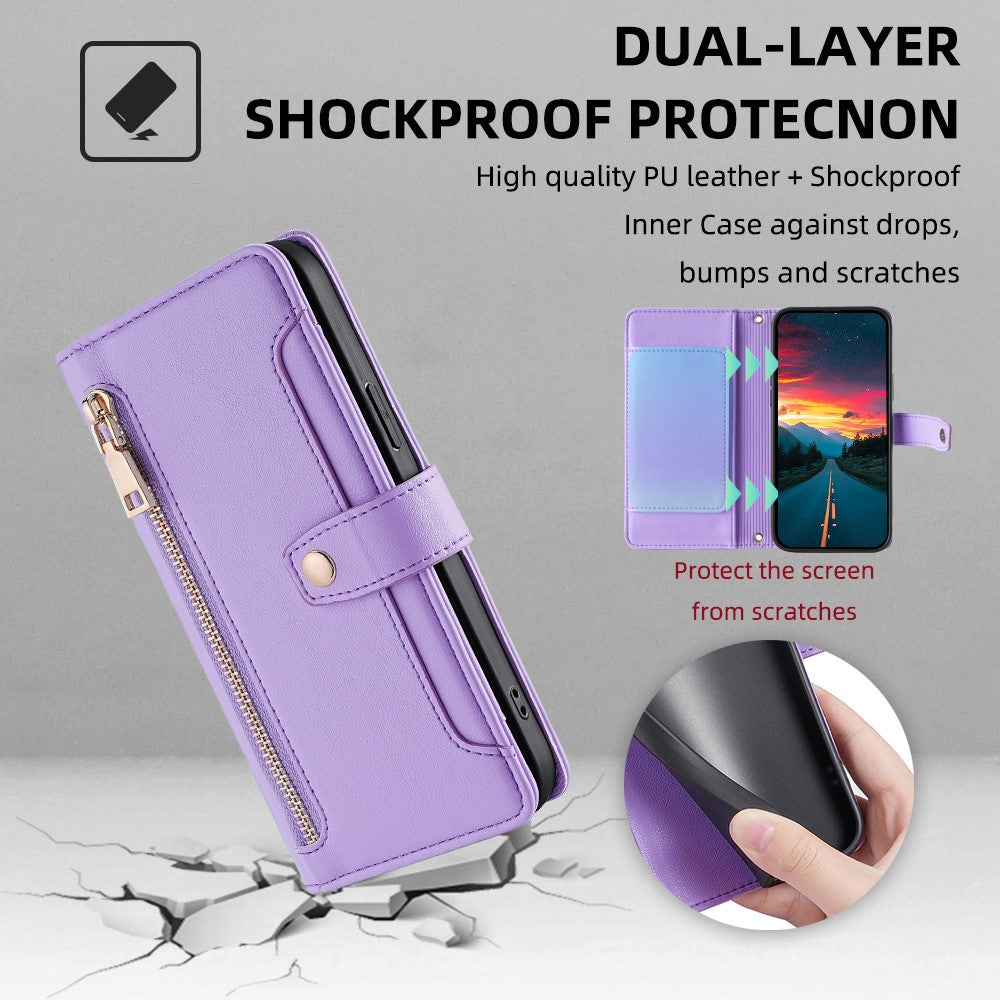 For Samsung Galaxy M55 5G / C55 5G / F55 5G Wallet Case PU Leather Zipper Phone Cover with 2 Straps