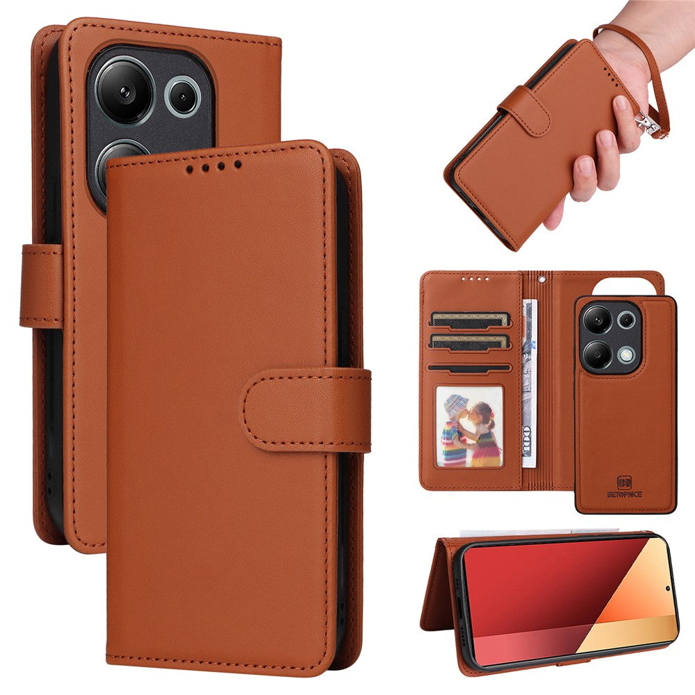 For Xiaomi Redmi Note 14S 4G / Note 13 Pro 4G / Poco M6 Pro 4G Magnetic Case BETOPNICE Detachable PU Leather Phone Cover with Strap