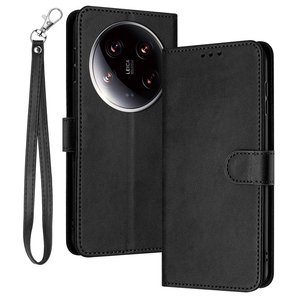 For Xiaomi 14 Ultra Case PU Leather Stand Phone Back Cover with Wrist Strap