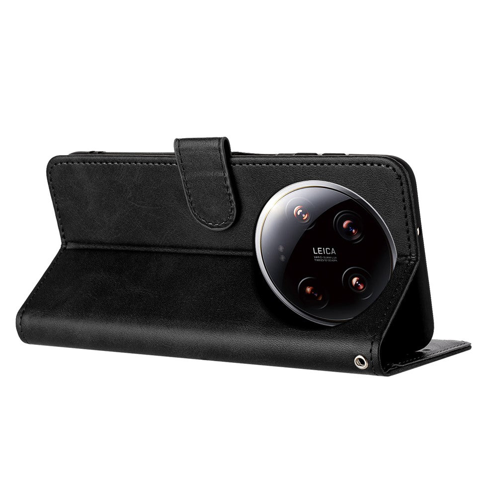 For Xiaomi 14 Ultra Case PU Leather Stand Phone Back Cover with Wrist Strap