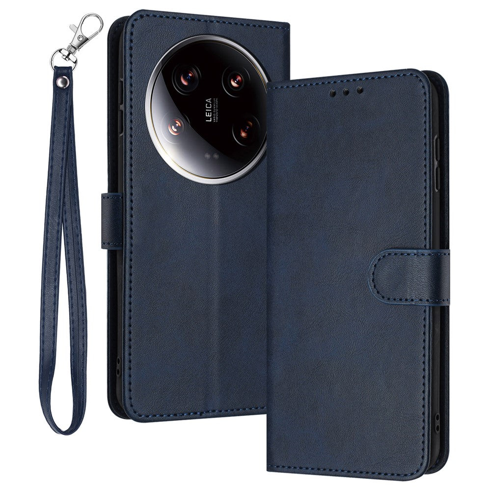 For Xiaomi 14 Ultra Case PU Leather Stand Phone Back Cover with Wrist Strap