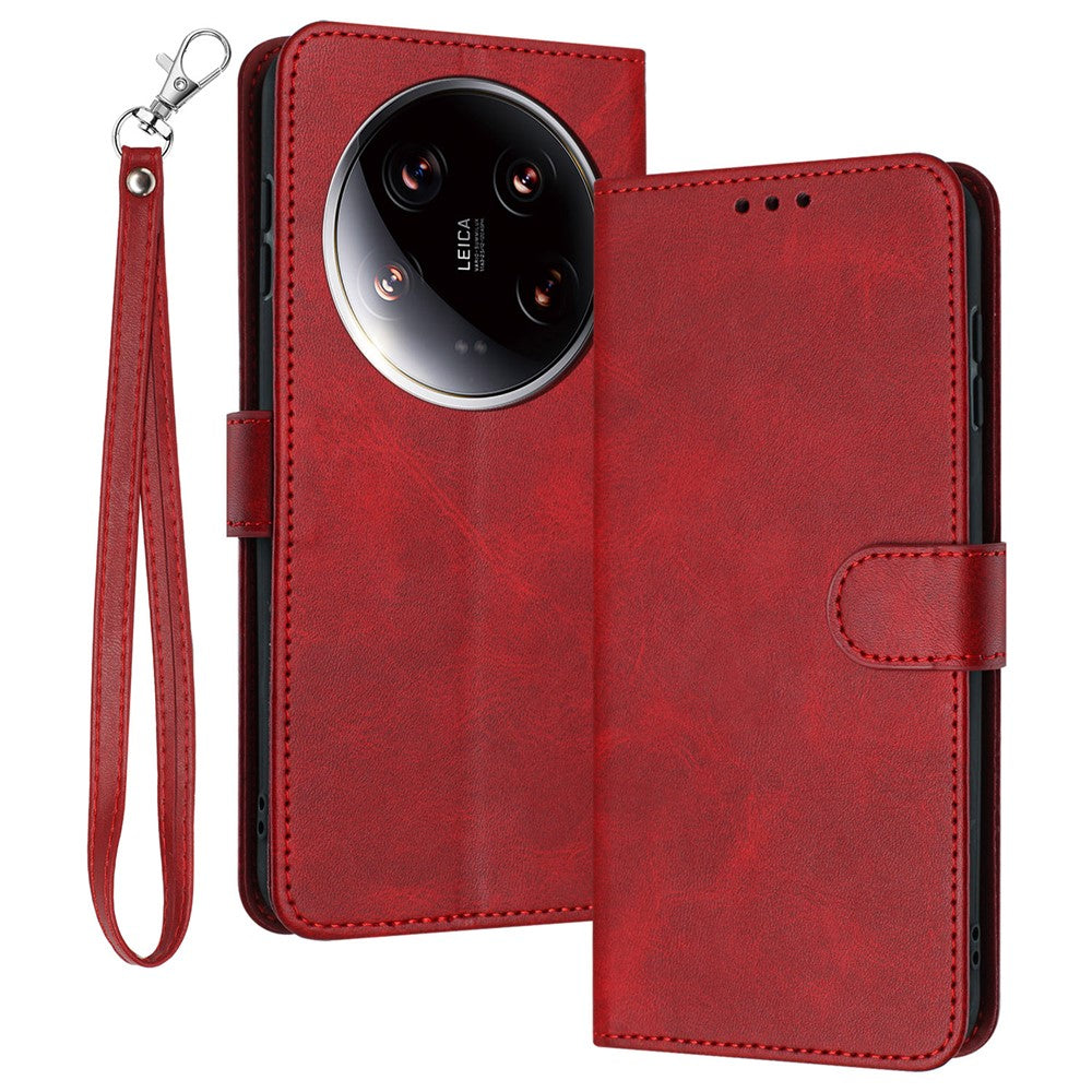 For Xiaomi 14 Ultra Case PU Leather Stand Phone Back Cover with Wrist Strap