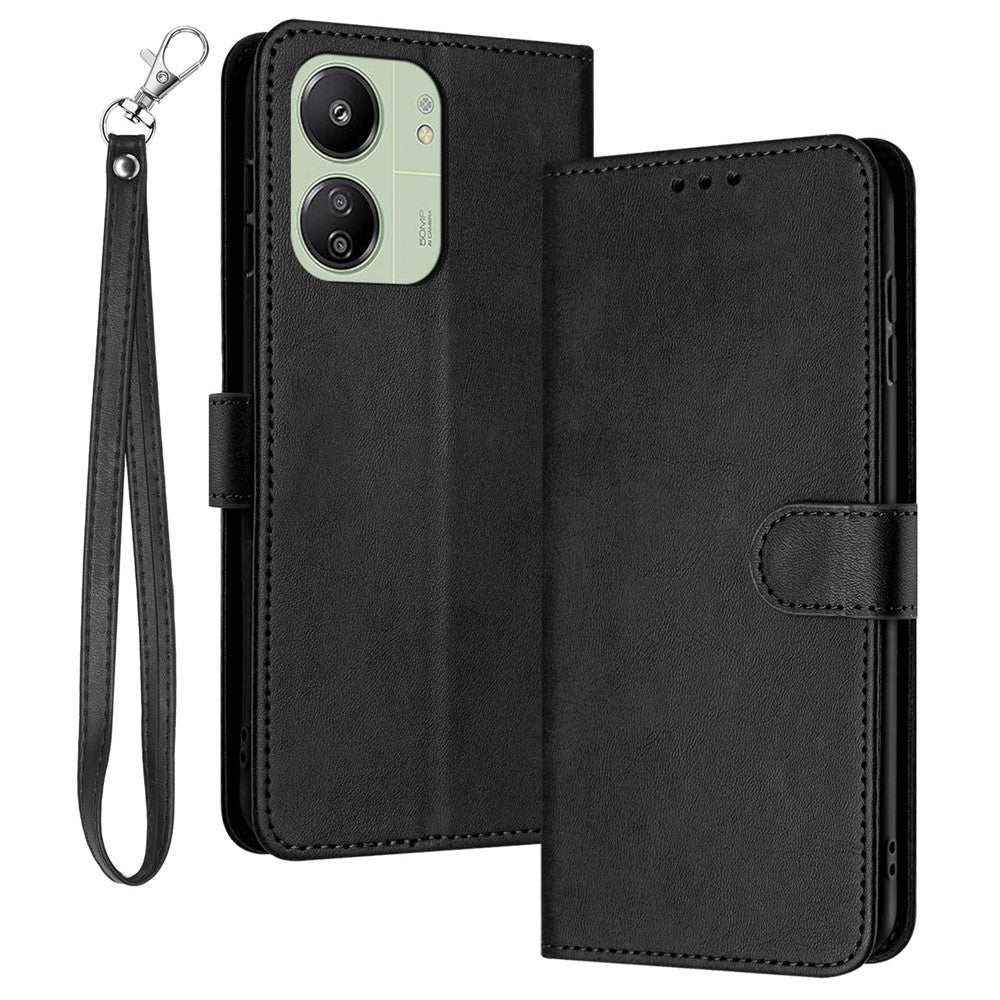 For Xiaomi Redmi 13C 4G / 5G / 13R 5G / Poco C65 4G / Poco M6 5G Case TPU+PU Leather Stand Phone Cover with Wrist Strap