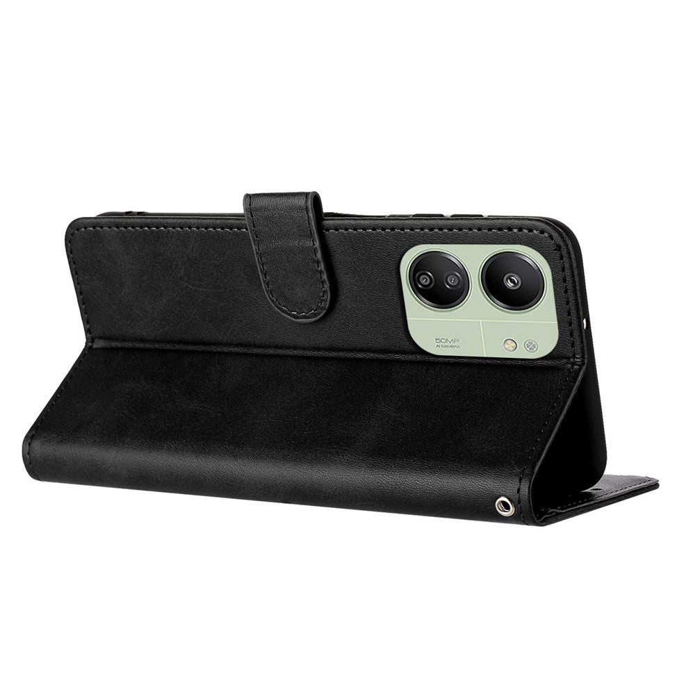 For Xiaomi Redmi 13C 4G / 5G / 13R 5G / Poco C65 4G / Poco M6 5G Case TPU+PU Leather Stand Phone Cover with Wrist Strap