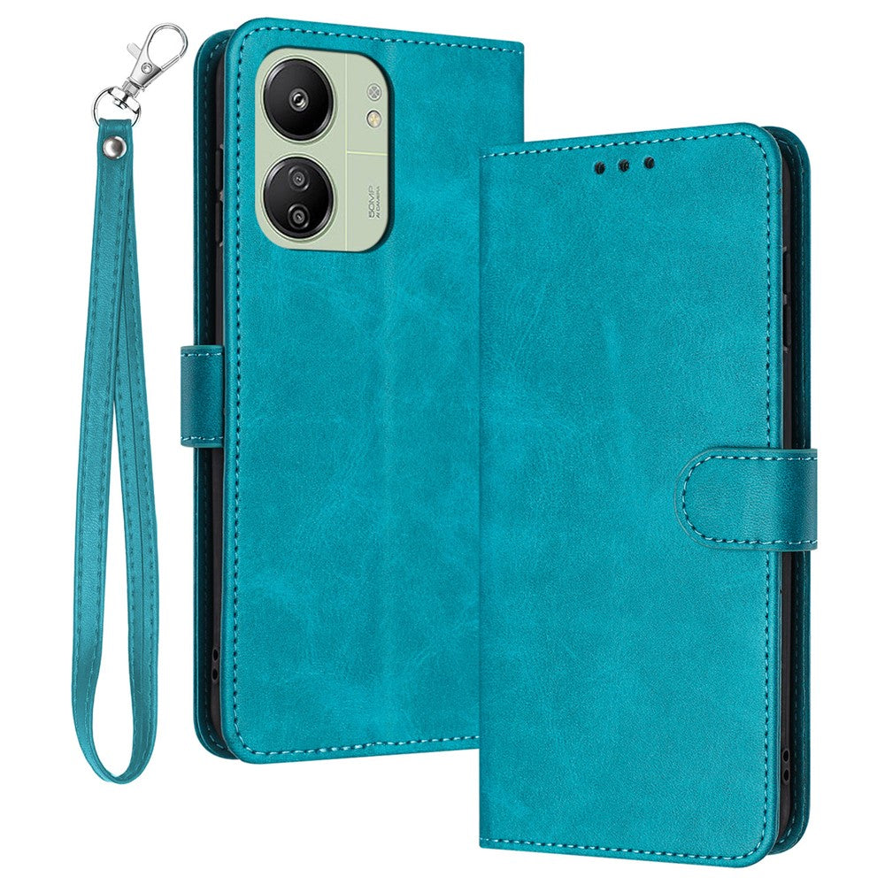 For Xiaomi Redmi 13C 4G / 5G / 13R 5G / Poco C65 4G / Poco M6 5G Case TPU+PU Leather Stand Phone Cover with Wrist Strap