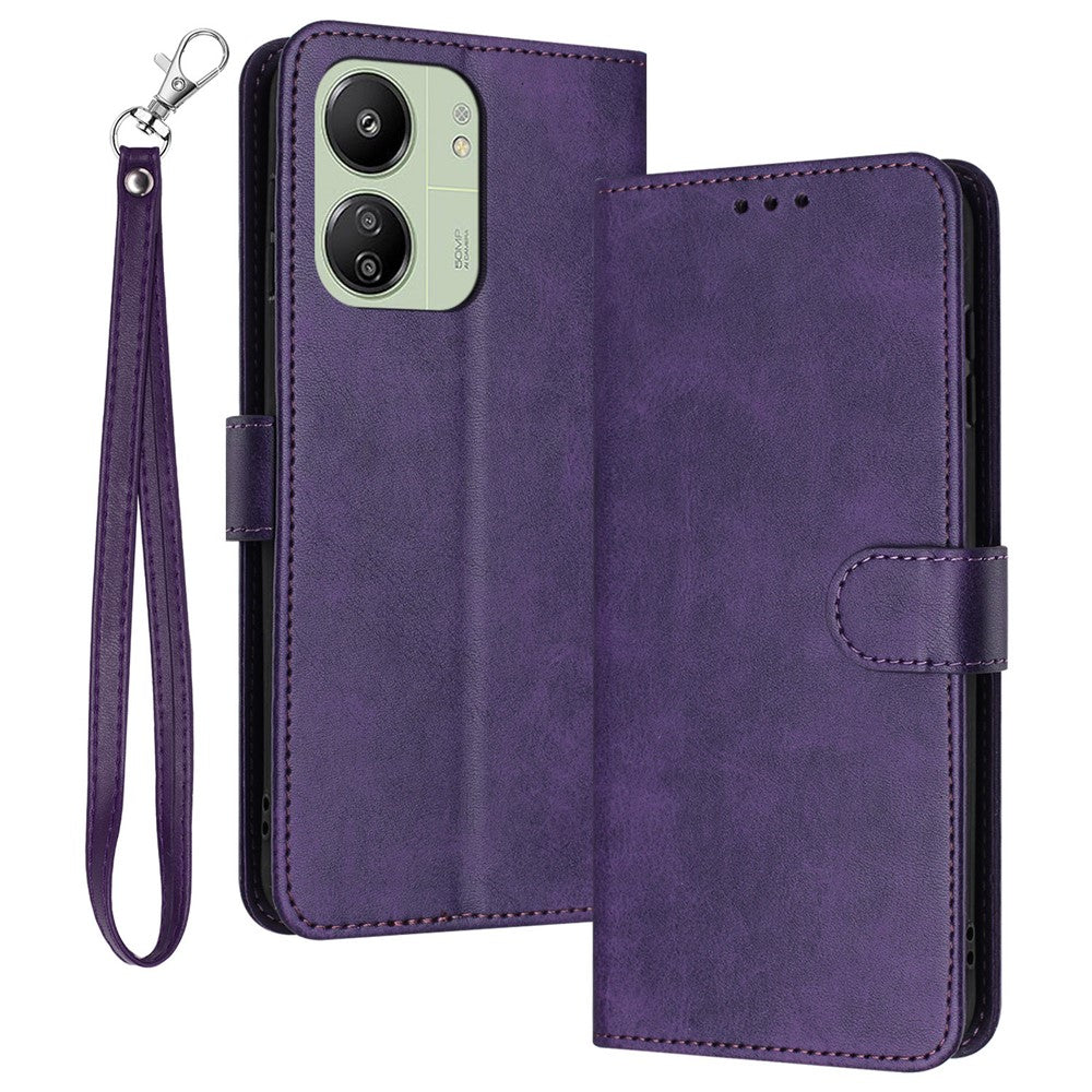 For Xiaomi Redmi 13C 4G / 5G / 13R 5G / Poco C65 4G / Poco M6 5G Case TPU+PU Leather Stand Phone Cover with Wrist Strap