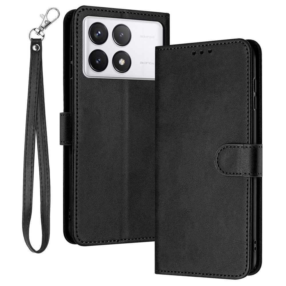For Xiaomi Redmi K70E 5G / Poco X6 Pro 5G Case TPU+PU Leather Phone Shell with Wrist Strap
