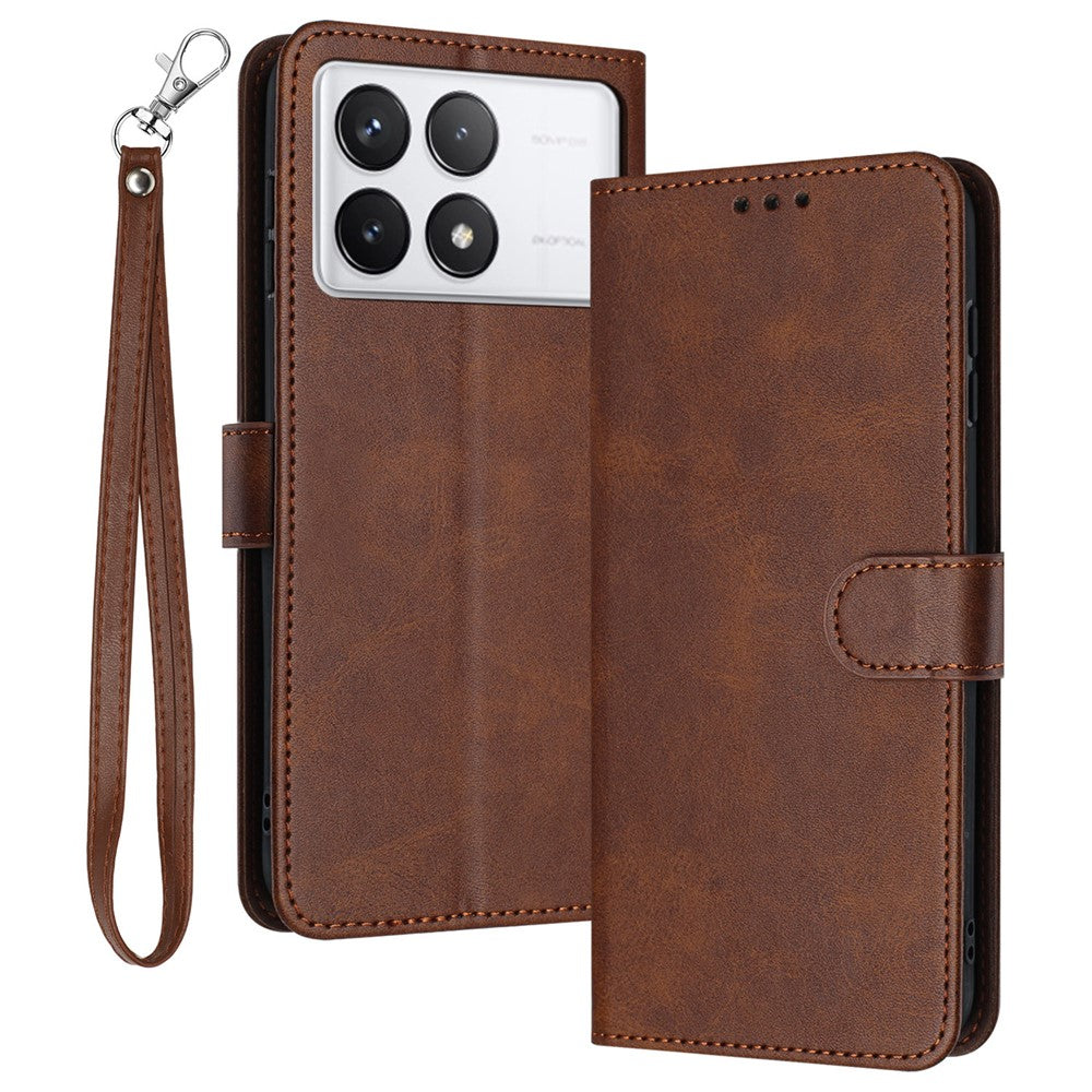 For Xiaomi Redmi K70E 5G / Poco X6 Pro 5G Case TPU+PU Leather Phone Shell with Wrist Strap
