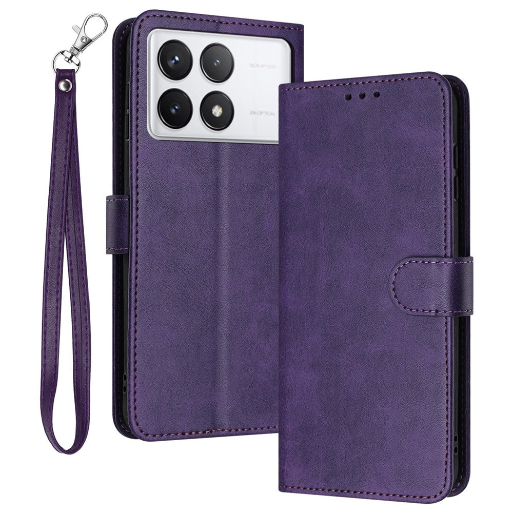 For Xiaomi Redmi K70E 5G / Poco X6 Pro 5G Case TPU+PU Leather Phone Shell with Wrist Strap