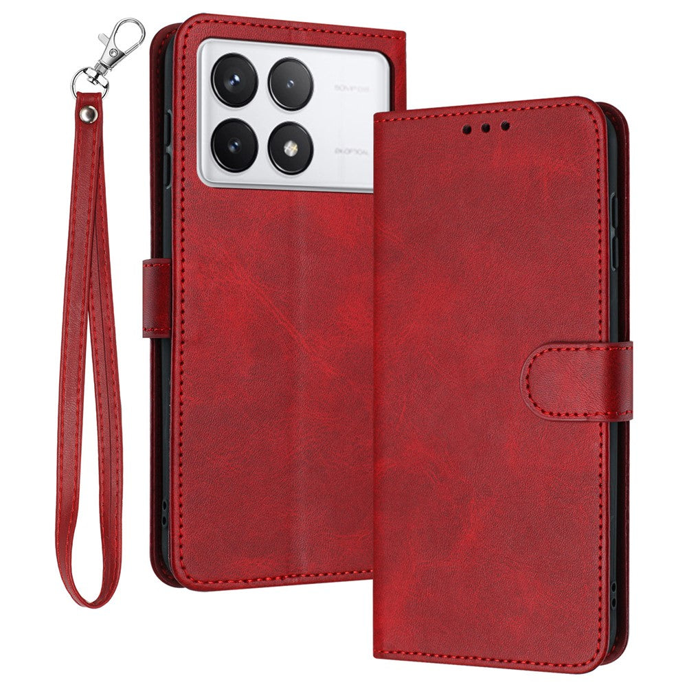 For Xiaomi Redmi K70E 5G / Poco X6 Pro 5G Case TPU+PU Leather Phone Shell with Wrist Strap