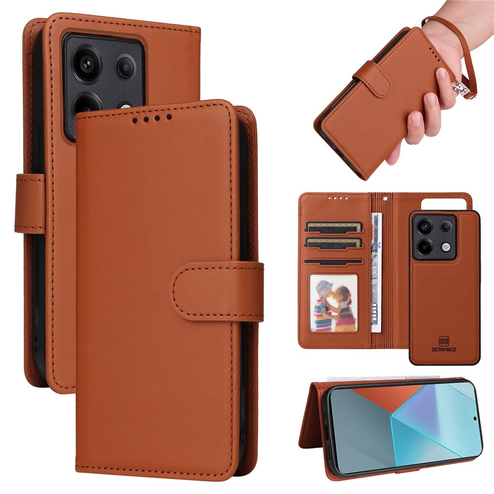 Xiaomi Redmi Note 13 Pro 5G / Poco X6 5G Magnetiskt skal BETOPNICE Avtagbart PU-lädermobilskal med rem