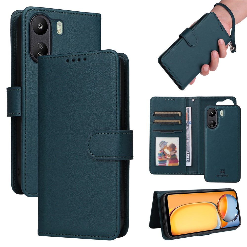For Xiaomi Redmi 13C 4G / Poco C65 4G Magnetic Case BETOPNICE Detachable PU Leather Phone Cover with Strap