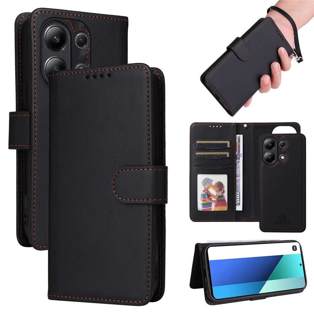 For Xiaomi Redmi Note 13 4G Magnetic Case BETOPNICE Detachable PU Leather Phone Cover with Strap