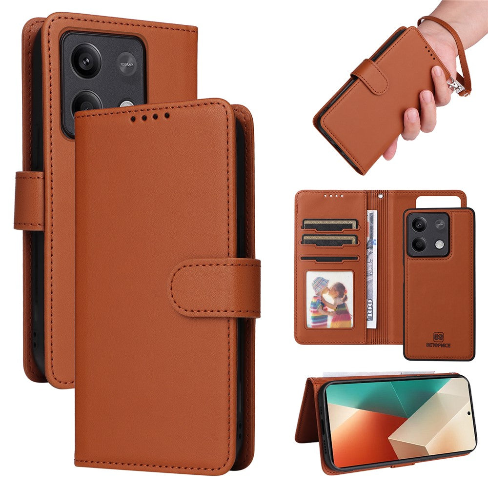 For Xiaomi Redmi Note 13 5G Magnetic Case BETOPNICE Detachable PU Leather Phone Cover with Strap